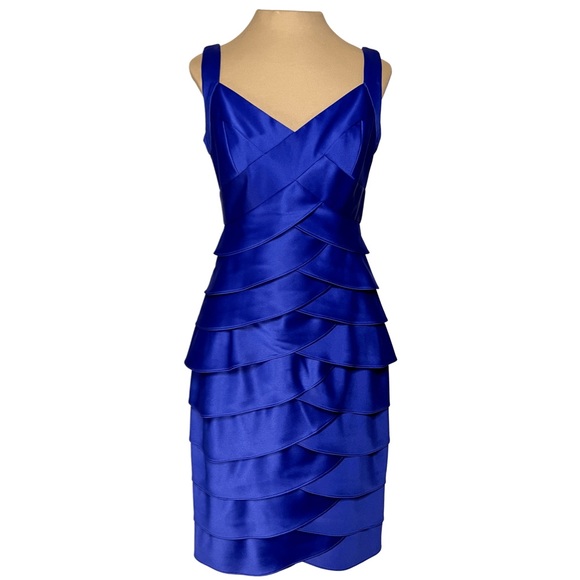 London Times Royal Blue Layered Bodycon Cocktail Dress - Picture 2 of 7